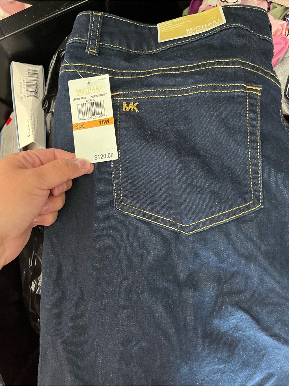 MICHAEL Michael Kors Dark Blue Denim Jeans with Gold Stitching